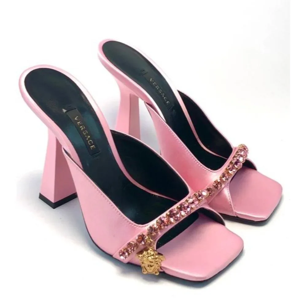 VERSACE Pink Artifact Embellished Satin Mules Size Eu:35